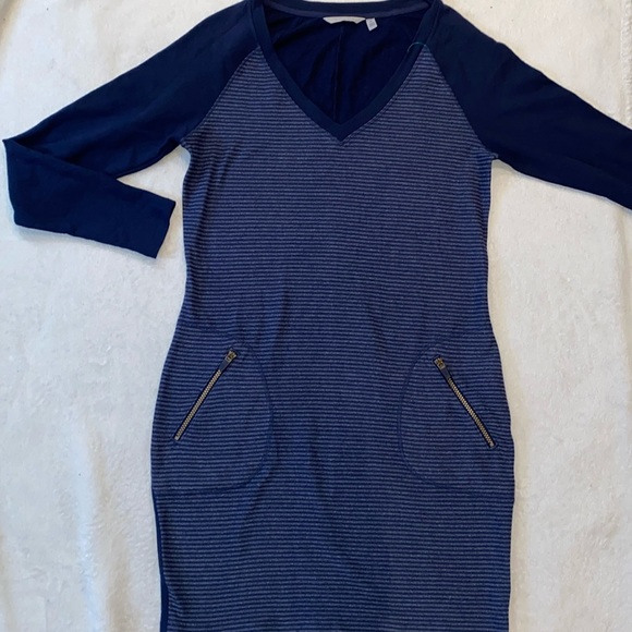 Athleta blue micro stripe Enchanted Dress Sz M NWOT Sz M - Picture 2 of 6